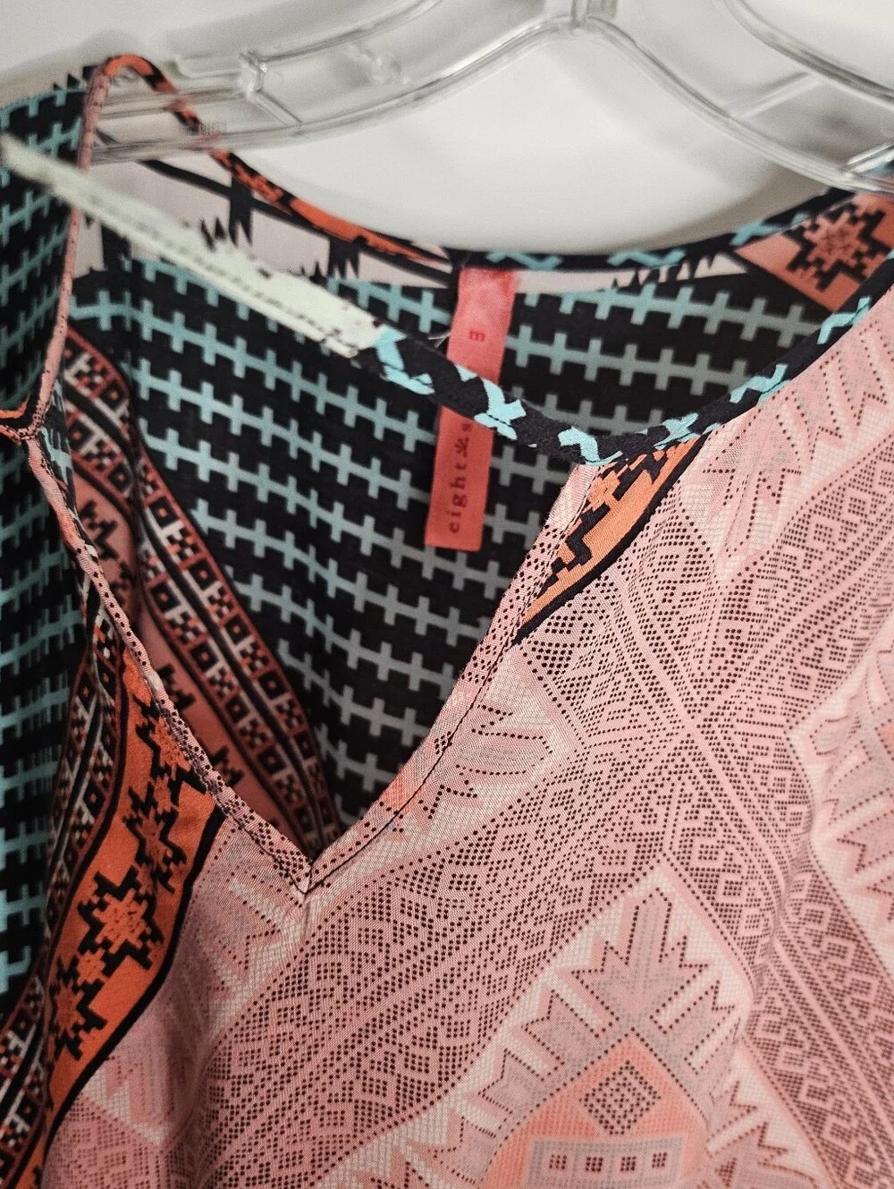 Eight Sixty Multi-Print Midi Dress in Coral, Teal, Cream - Picture 2 of 14